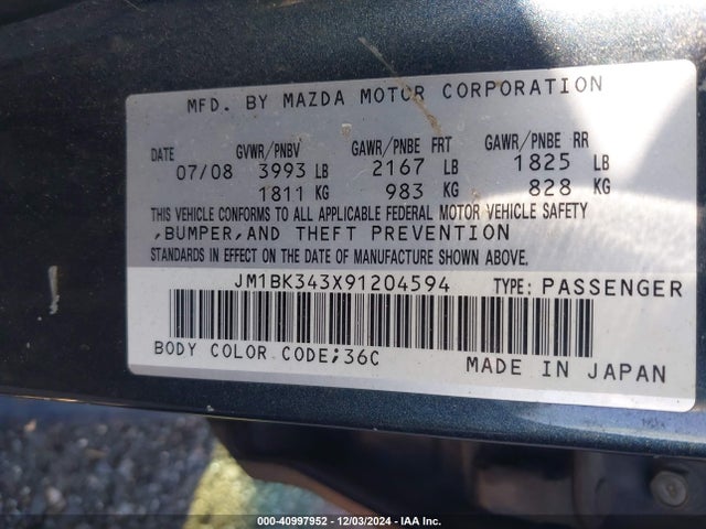 Aukcja sprzedaży 2009 Mazda Mazda3 S Grand Touring, vin: JM1BK343X91204594, numer aukcji: 40997952