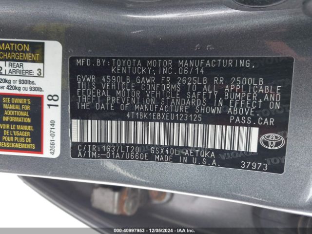 4T1BK1EBXEU123125 Toyota Avalon Xle Touring