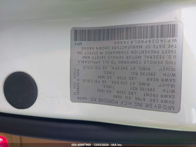 2008 PORSCHE CAYENNE WP1AD29P68LA74486 Photo 8