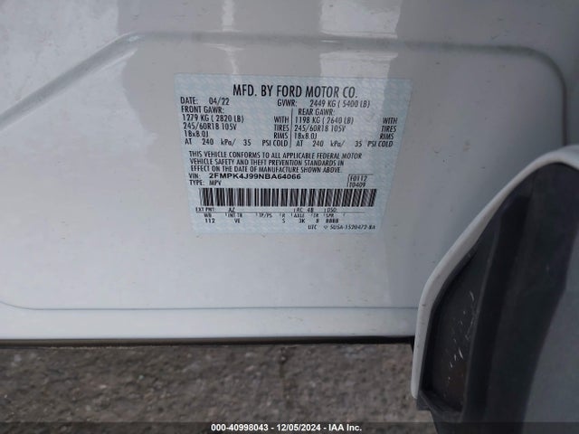 Ford EDGE SEL 2022 2FMPK4J99NBA64066 Image 9
