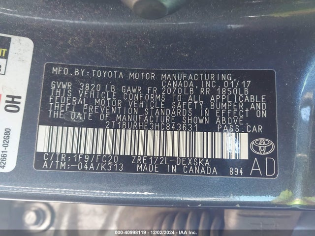 Toyota COROLLA SE 2017 2T1BURHE3HC843631 Image 9
