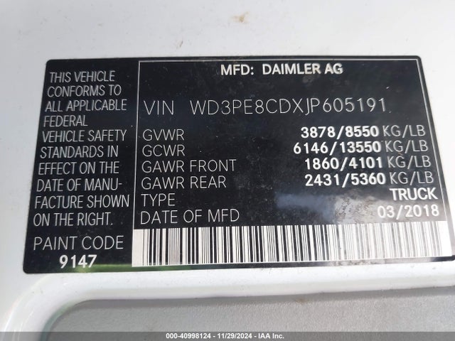 WD3PE8CDXJP605191 Mercedes-Benz Sprinter 2500 High Roof V6
