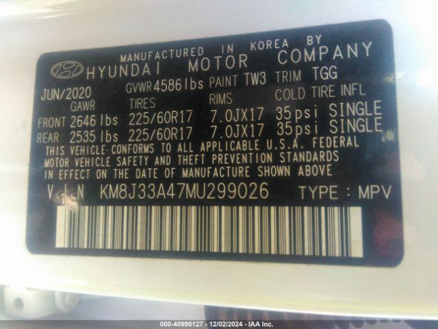 KM8J33A47MU299026 Hyundai Tucson Value