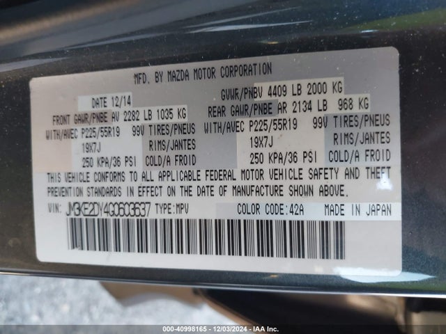 JM3KE2DY4G0603637 Mazda Cx-5 Grand Touring