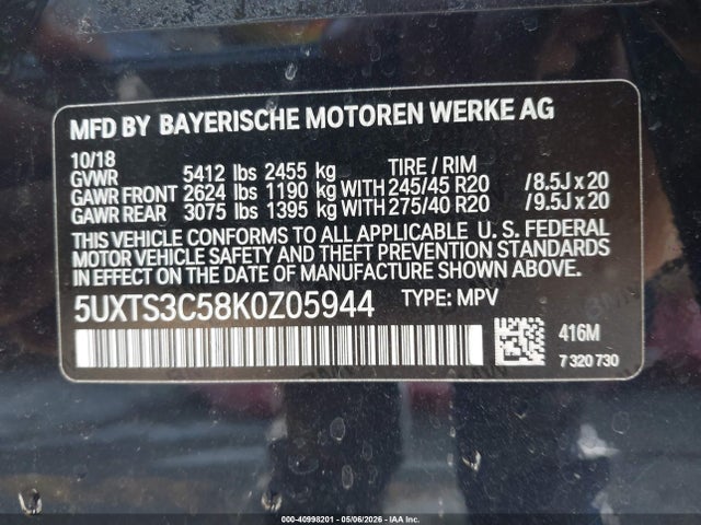 5UXTS3C58K0Z05944 BMW X3 M40i