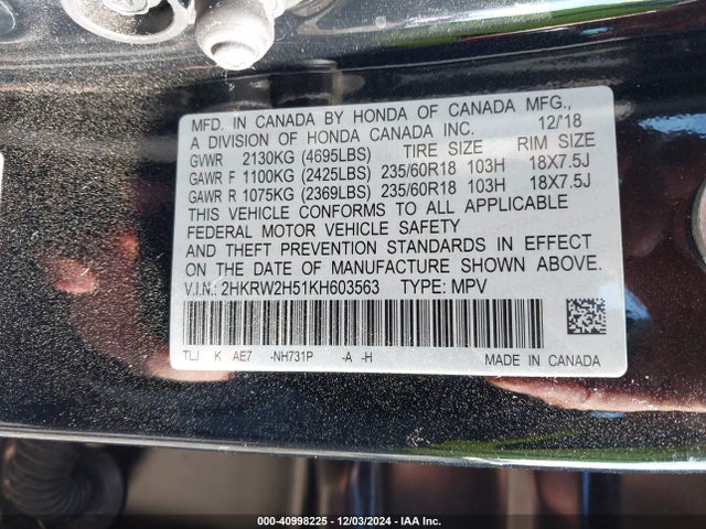 Honda CR-V EX 2019 2HKRW2H51KH603563 Image 9