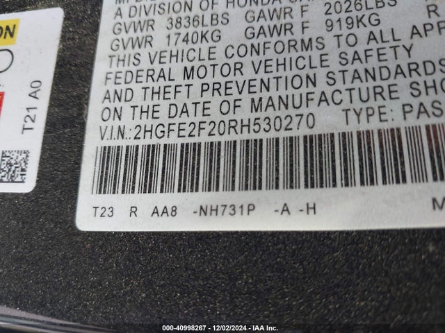 Honda Civic Lx 2024 2HGFE2F20RH530270 Image 9