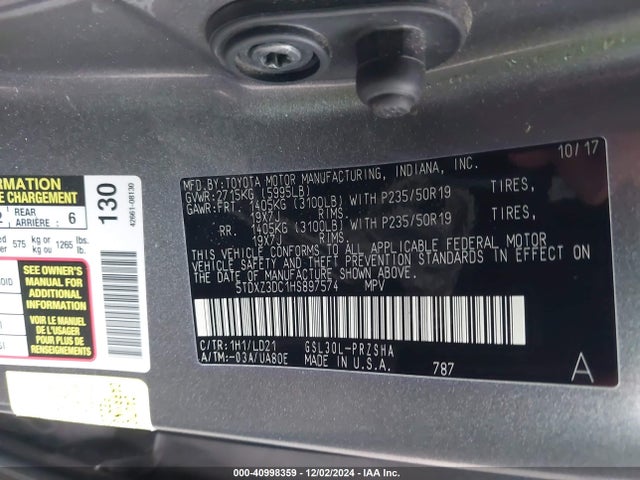 Toyota SIENNA SE 2017 5TDXZ3DC1HS897574 Image 9