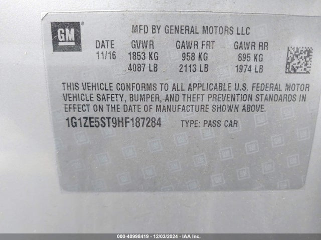 Chevrolet MALIBU 1LT 2017 1G1ZE5ST9HF187284 Image 9
