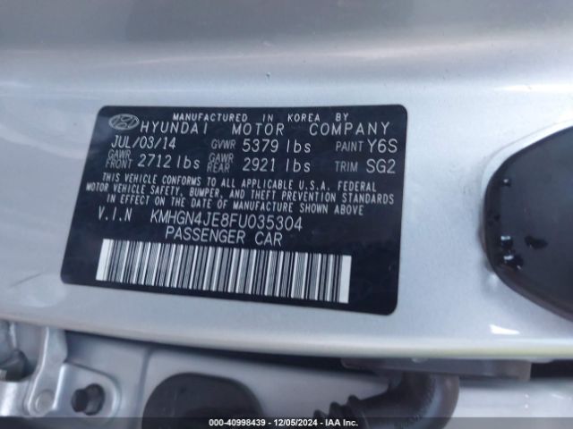 KMHGN4JE8FU035304 Hyundai Genesis 3.8