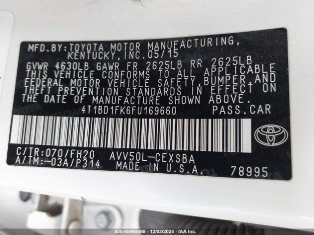 4T1BD1FK6FU169660 Toyota Camry Hybrid Se