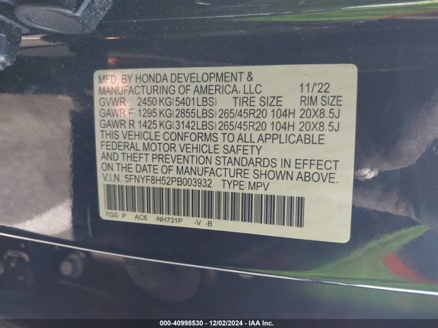 Honda Passport Awd Ex-l 2023 5FNYF8H52PB003932 Image 9