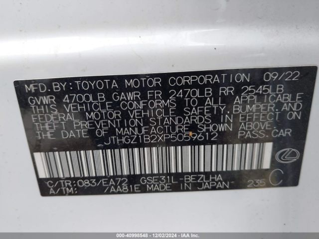 JTHGZ1B2XP5059612 Lexus Is 350 F Sport