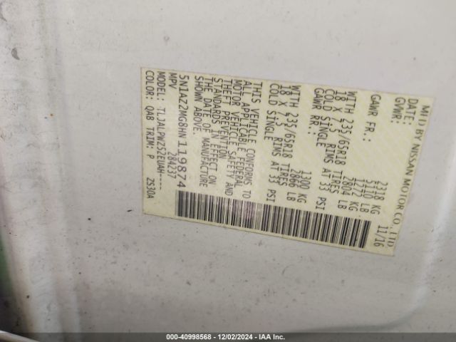 5N1AZ2MG8HN119874 Nissan MURANO S