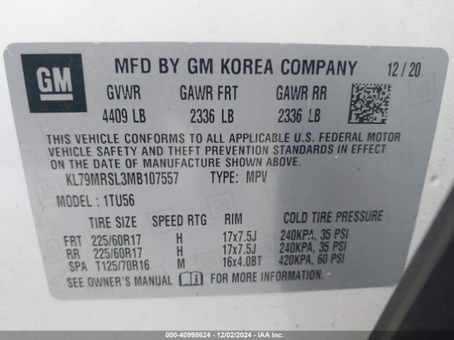 KL79MRSL3MB107557 Chevrolet Trailblazer Awd Lt