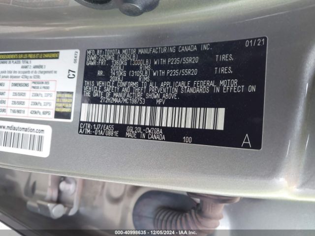 2T2HZMAA7MC198753 Lexus RX 350