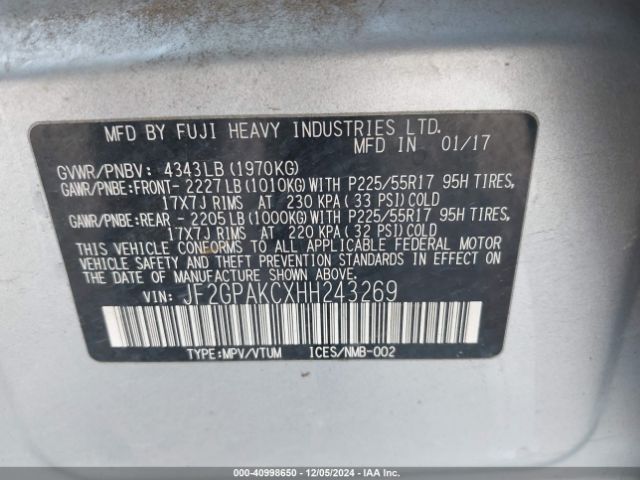 JF2GPAKCXHH243269 Subaru Crosstrek 2.0i Limited