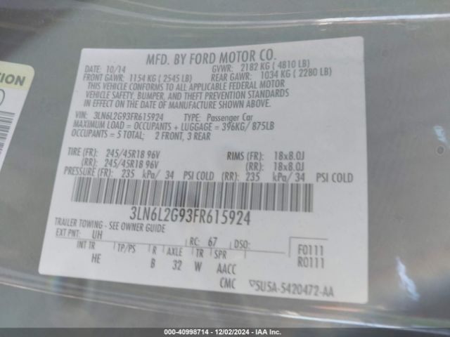 3LN6L2G93FR615924 Lincoln MKZ