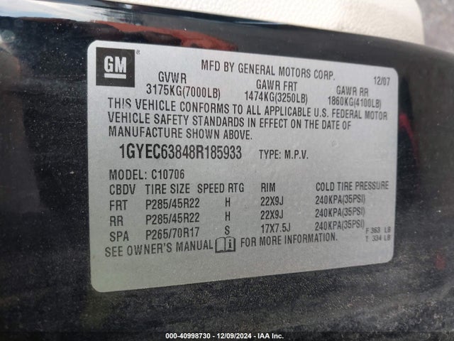 2008 CADILLAC ESCALADE 1GYEC63848R185933 Photo 8