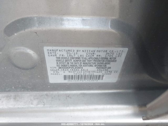3N1CE2CP1FL412073 Nissan Versa Note S (sr)/s Plus/sl/sr/sv
