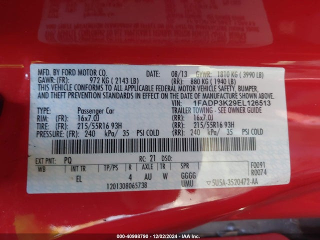 Ford FOCUS SE 2014 1FADP3K29EL126513 Image 9