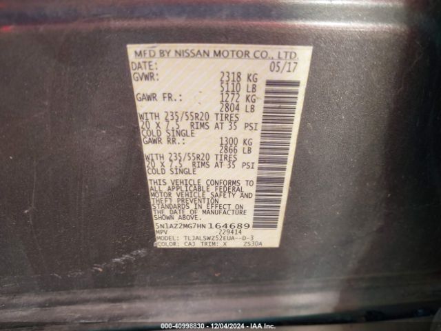 5N1AZ2MG7HN164689 Nissan Murano Platinum