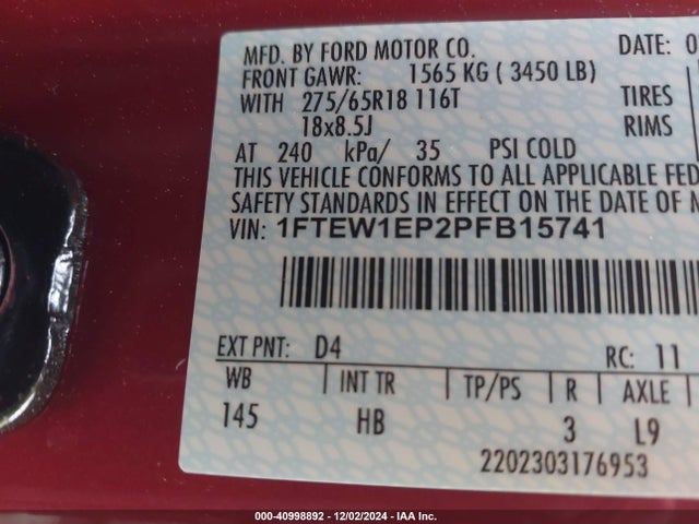 Ford F-150 Lariat 2023 1FTEW1EP2PFB15741 Image 9