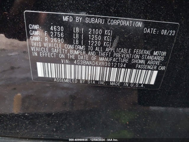4S3BWAD6XR3012194 Subaru Legacy Premium