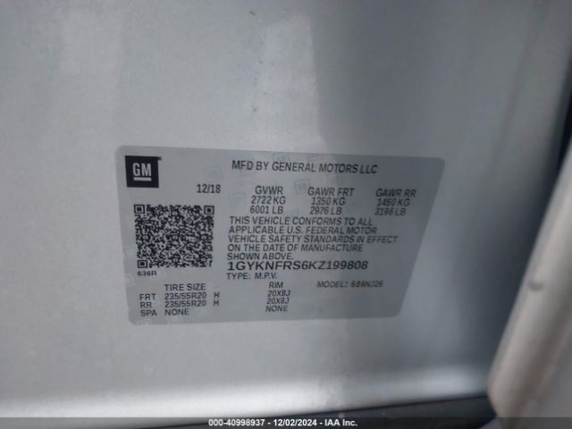 1GYKNFRS6KZ199808 Cadillac Xt5 Premium Luxury