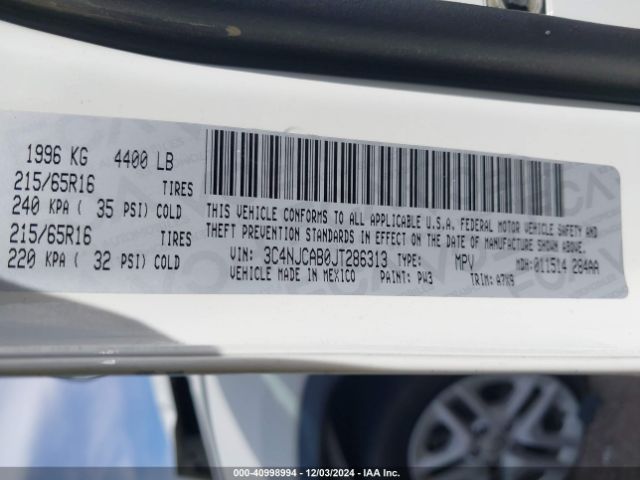 3C4NJCAB0JT286313 Jeep Compass Sport Fwd