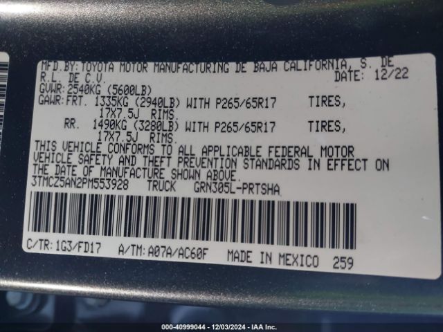3TMCZ5AN2PM553928 Toyota Tacoma Trd Sport
