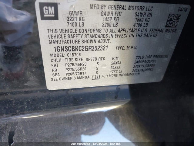 Chevrolet Tahoe Lt 2016 1GNSCBKC2GR352321 Image 9