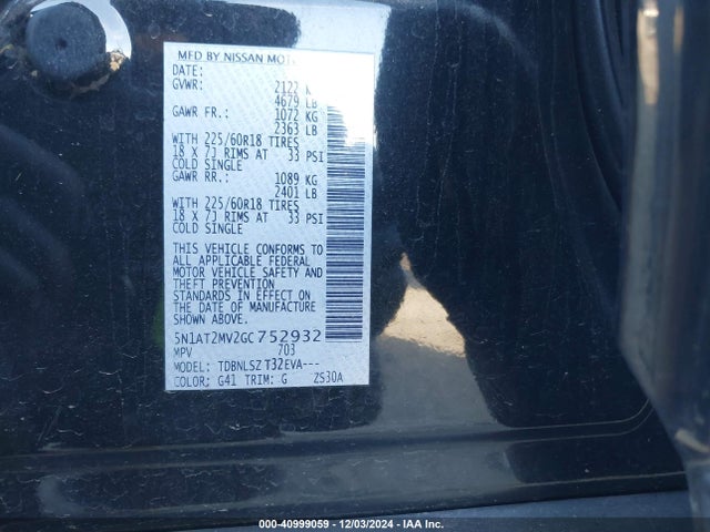 Nissan Rogue Sl 2016 5N1AT2MV2GC752932 Image 9