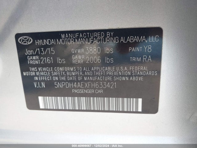 Hyundai ELANTRA SE 2015 5NPDH4AEXFH633421 Image 9