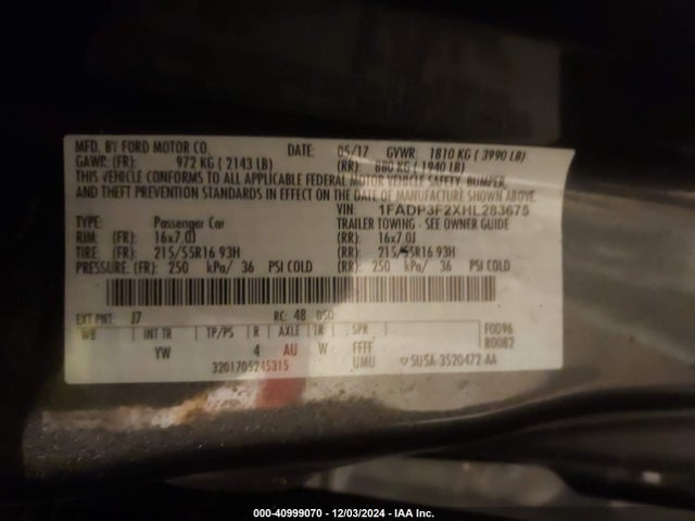Ford FOCUS SE 2017 1FADP3F2XHL283675 Image 9