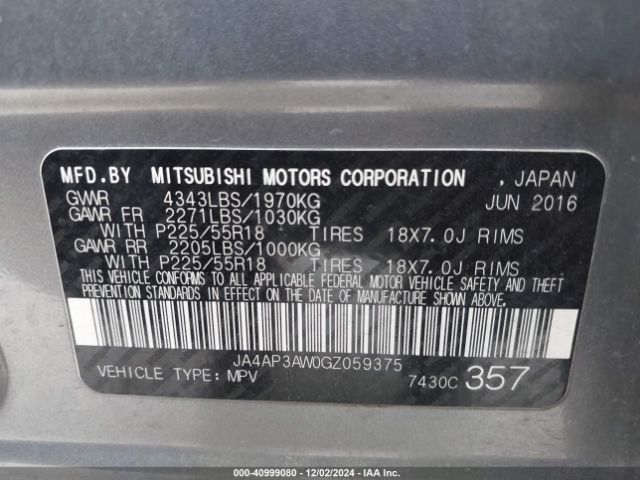 JA4AP3AW0GZ059375 Mitsubishi Outlander Sport 2.4 Es