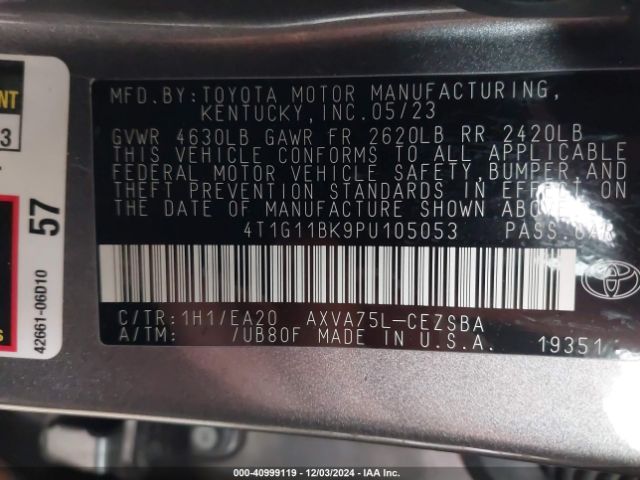 4T1G11BK9PU105053 Toyota Camry Se Awd