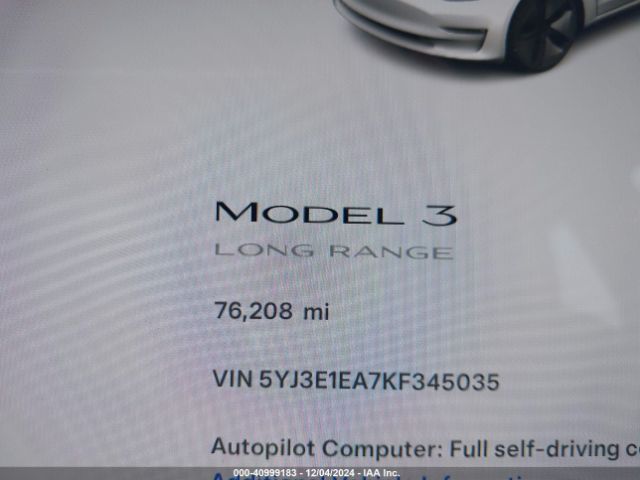 5YJ3E1EA7KF345035 Tesla Model 3 Long Range/mid Range/standard Range/standard Range Plus