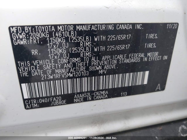 Toyota Rav4 Xle 2021 2T3W1RFV5MW120103 Image 9