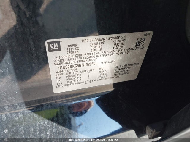 1GKS2BKC5GR132980 GMC YUKON SLT