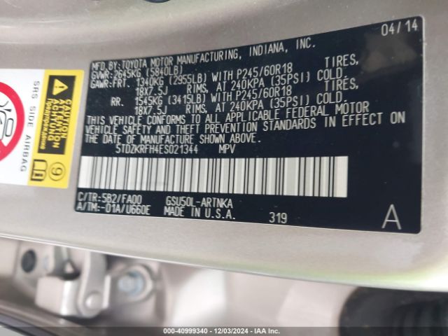 5TDZKRFH4ES021344 Toyota Highlander Le Plus V6
