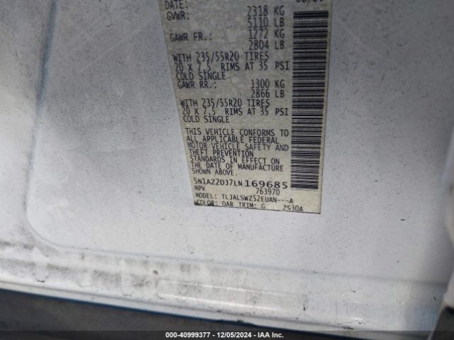 5N1AZ2DJ7LN169685 Nissan Murano Platinum Fwd