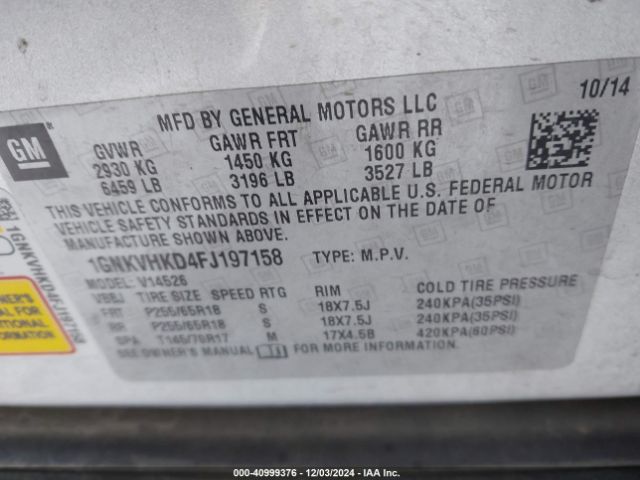 1GNKVHKD4FJ197158 Chevrolet Traverse 2lt