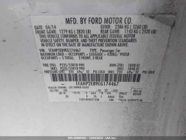 1FAHP2E89EG174467 Ford TAURUS SEL
