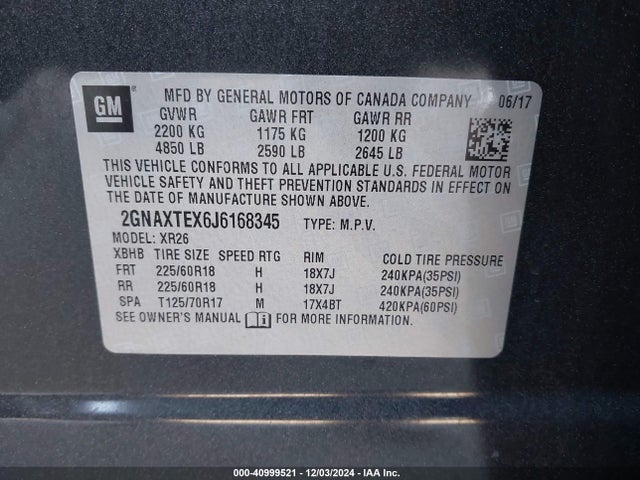 Chevrolet EQUINOX LT 2018 2GNAXTEX6J6168345 Image 9