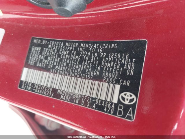 5YFBURHE9HP610157 Toyota COROLLA SE