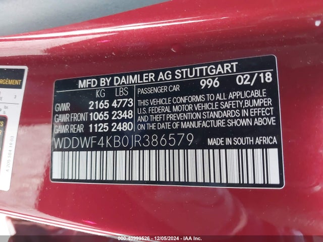 WDDWF4KB0JR386579 Mercedes-Benz C 300 4matic