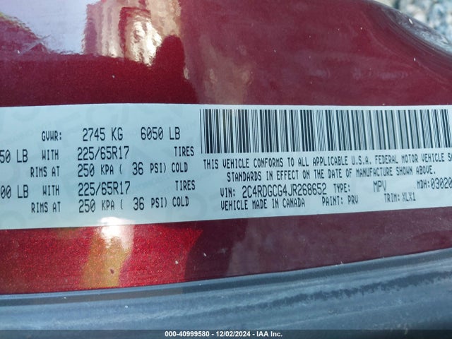 Продажа на аукционе авто 2018 Dodge Grand Caravan Sxt, vin: 2C4RDGCG4JR268652, номер лота: 40999580