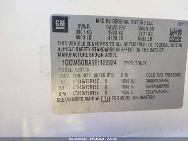 1GCWGGBA6E1122934 Chevrolet Express 2500 Work Van