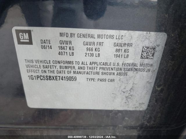 1G1PC5SBXE7419059 Chevrolet Cruze 1lt Auto